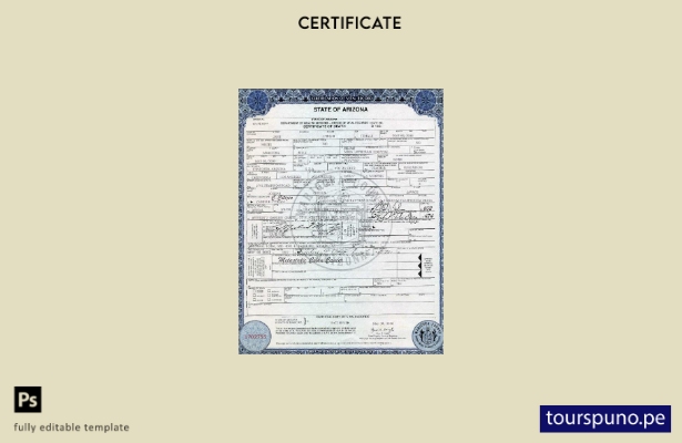 listo para imprimir plantilla de certificado de defunción del estado de Arizona 
